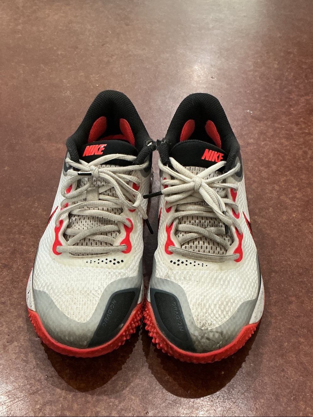 Nike Men's White and Red Athletic Turf Cleats